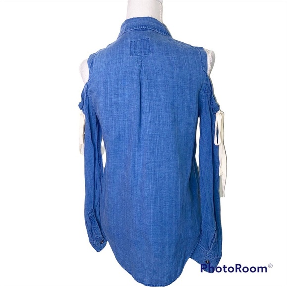 Rails Cold Shoulder Lyocell Tencel Linen Chambray Button Up Shirt Top Size Small - Picture 3 of 13